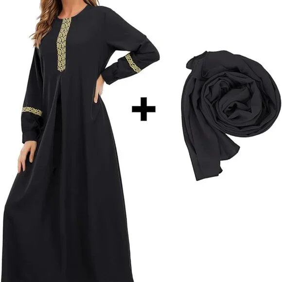 Abetteric Women's Muslim Abaya Dress w/ Hijab Zipper Islamic Robe Pockets Maxi P - Picture 1 of 16